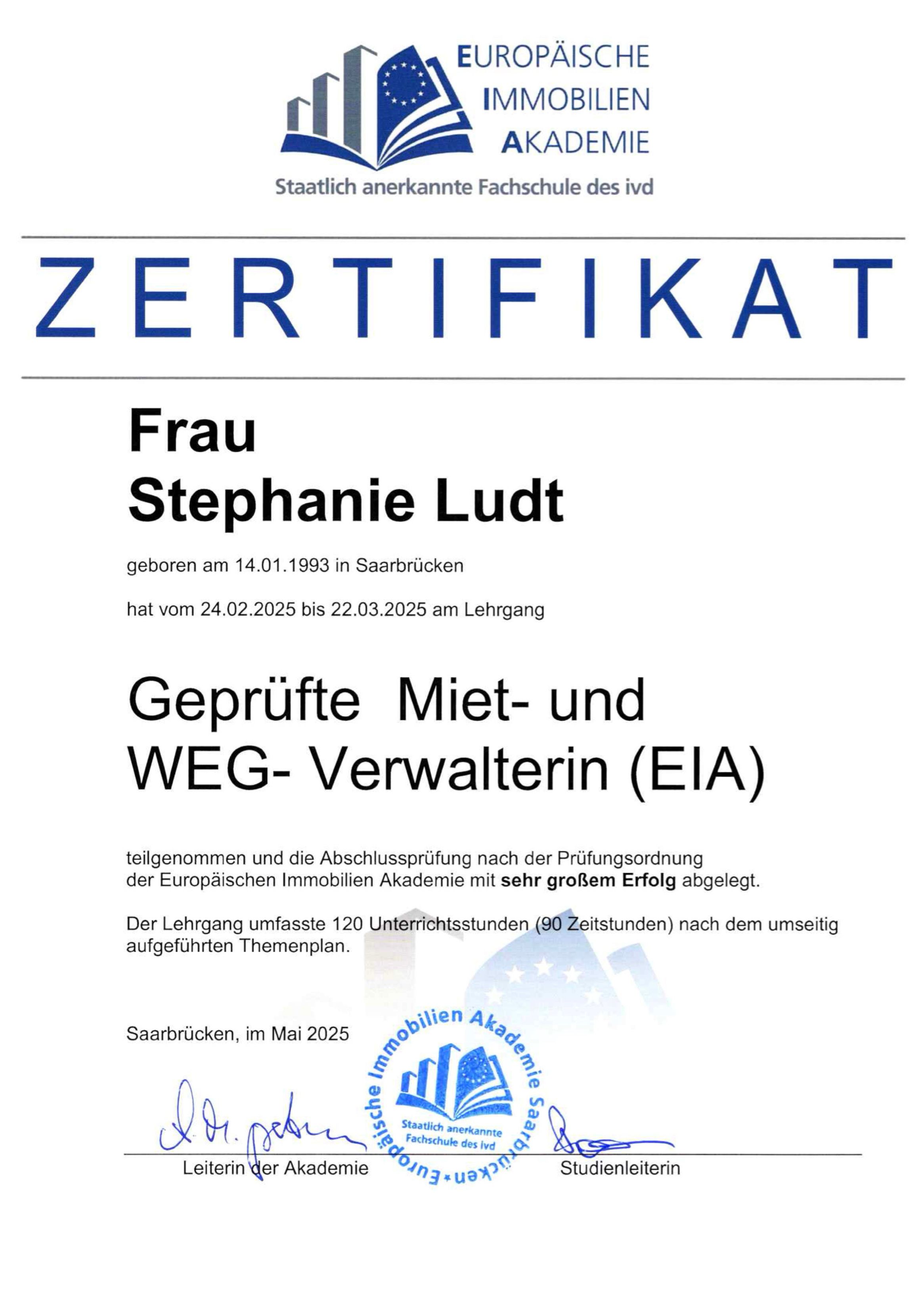 Hausverwalterin - Stephanie Ludt - Zertifikat